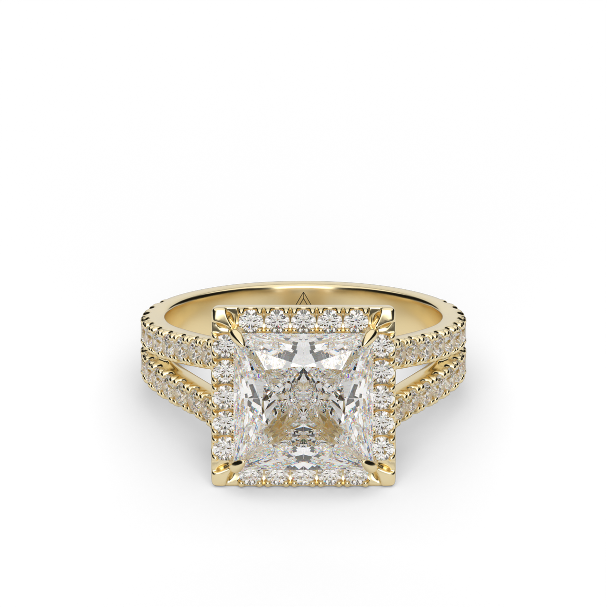 Split Band Diamond Halo Engagement Ring — 14K Yellow Gold / Princess / Lab Diamond (image)
