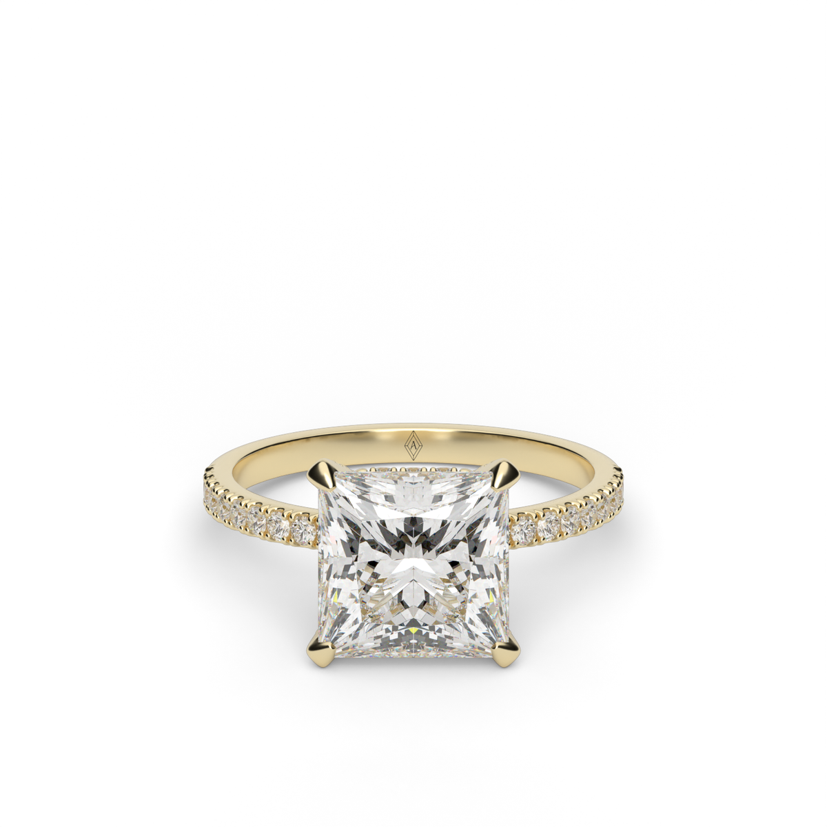 Petite Pavé Crown Diamond Engagement Ring — 14K Yellow Gold / Princess / Lab Diamond (image)