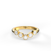 Five Stone Yellow Gold Curved Round Shape Diamond Anniversary  Ring/Band With Bezel Setting.