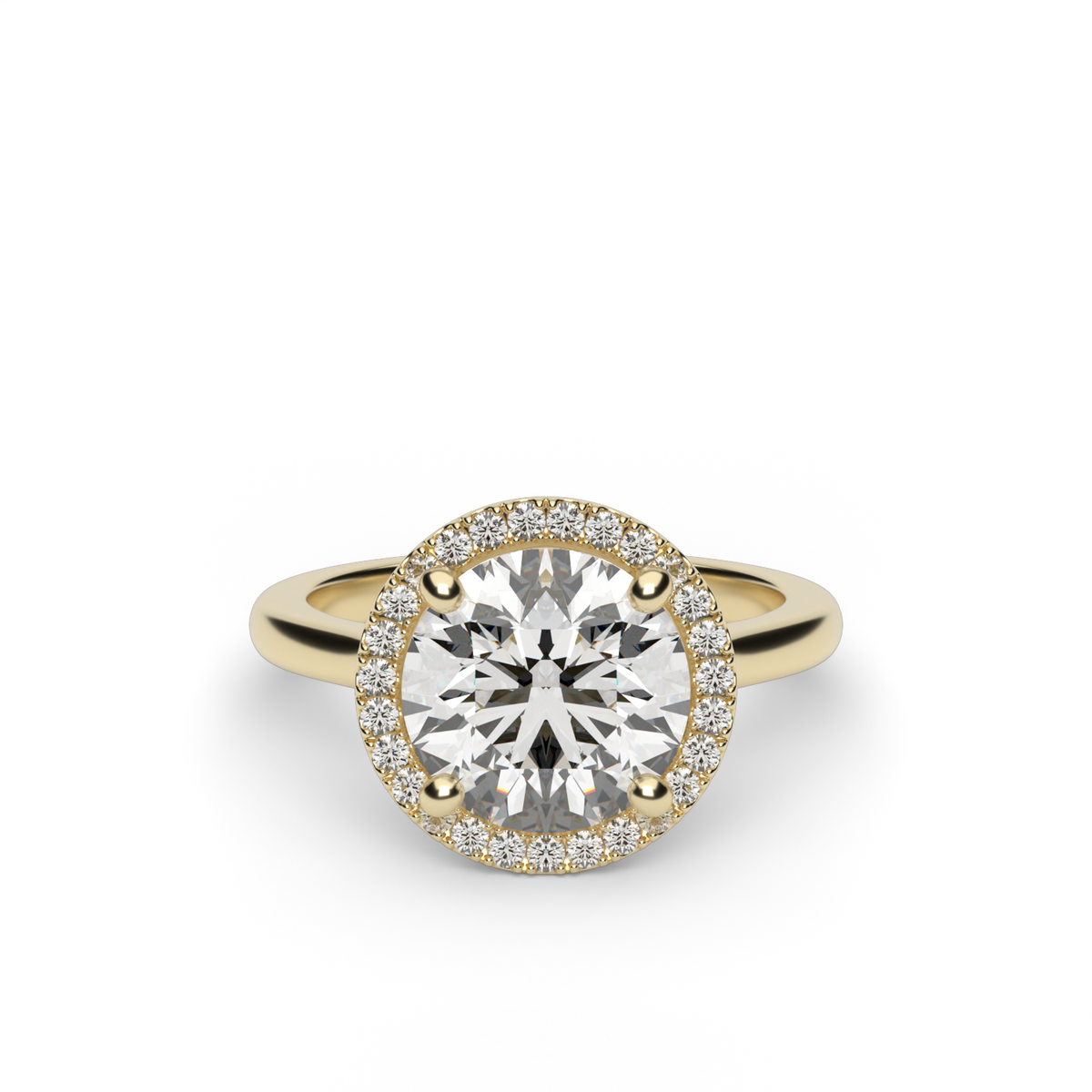 Pavé Halo Solitaire Shank  Engagement Ring — 14K Yellow Gold / Round / Lab Diamond (image)