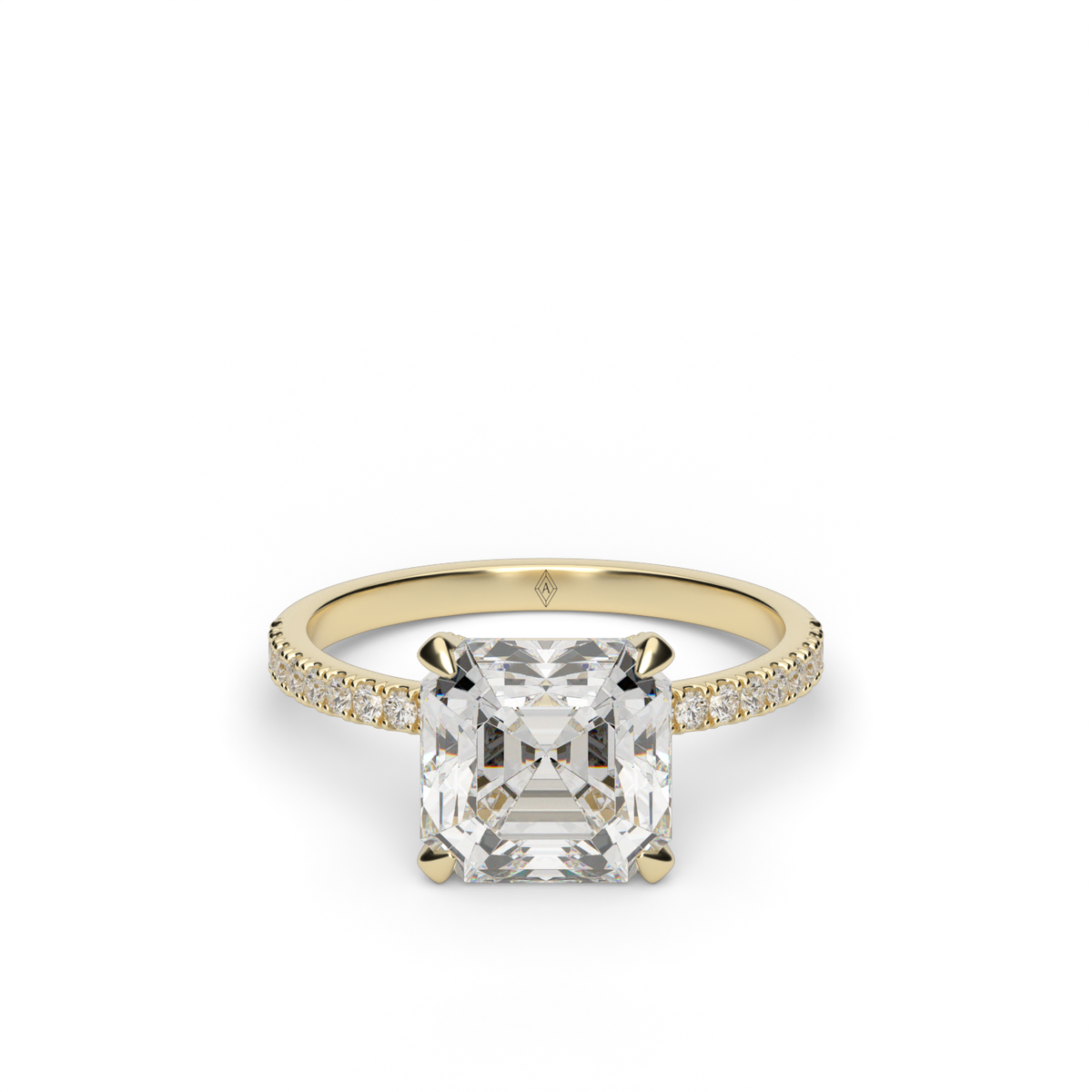 Petite Pavé Crown Diamond Engagement Ring — 14K Yellow Gold / Asscher / Lab Diamond (image)