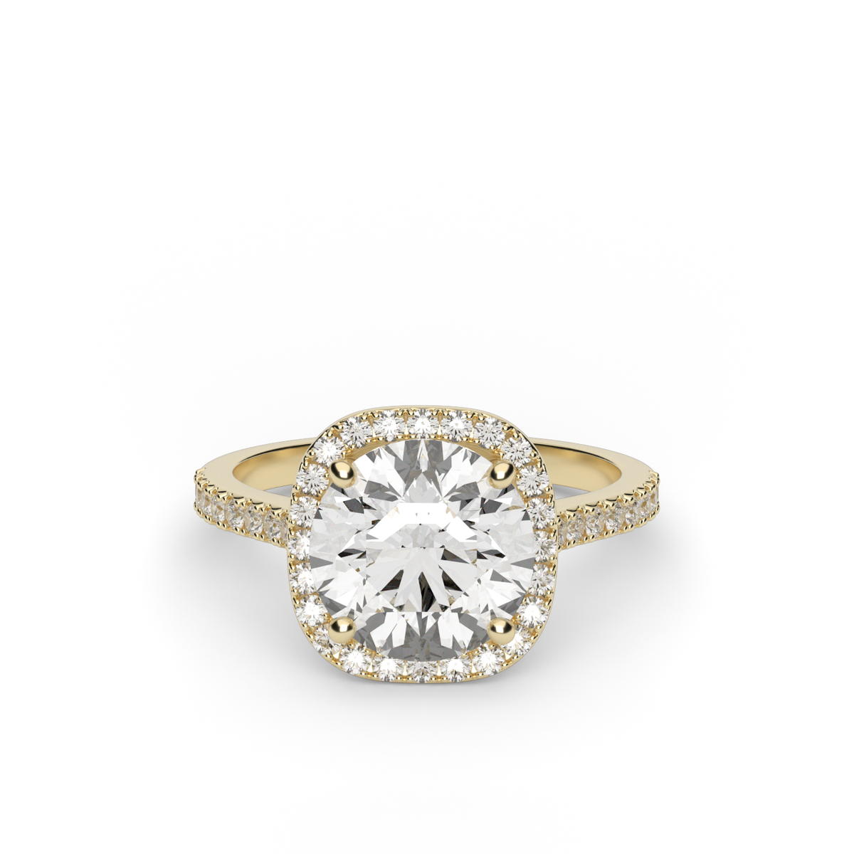 Halo Cushion Head  Pavé Engagement Ring — 14K Yellow Gold / Round / Lab Diamond (image)