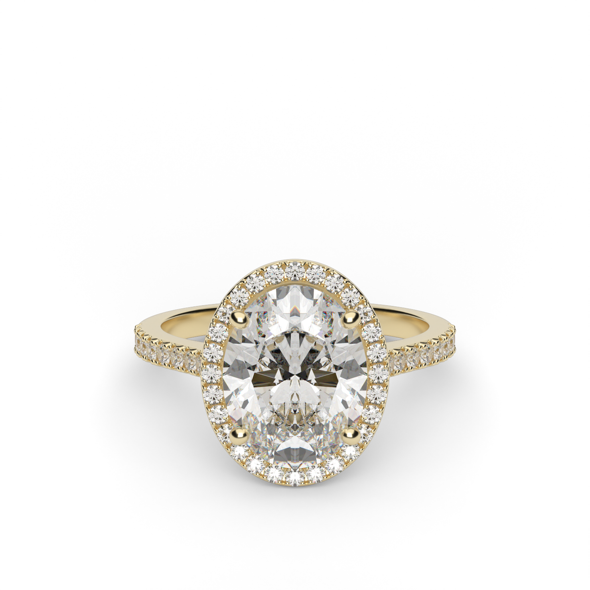 Halo Cushion Head  Pavé Engagement Ring — 14K Yellow Gold / Oval / Lab Diamond (image)