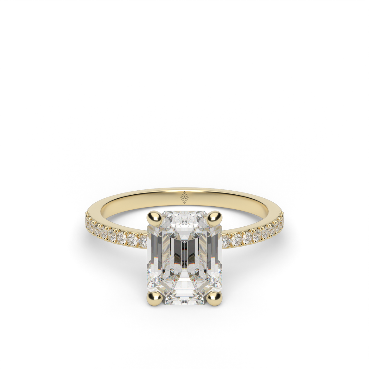 Petite French Cut Pave Engagement Ring — 14K Yellow Gold / Emerald / Lab Diamond (image)