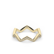 Yellow Gold Round Shape Diamond Zig Zag Pave Ring/Band With Share Prong Setting.