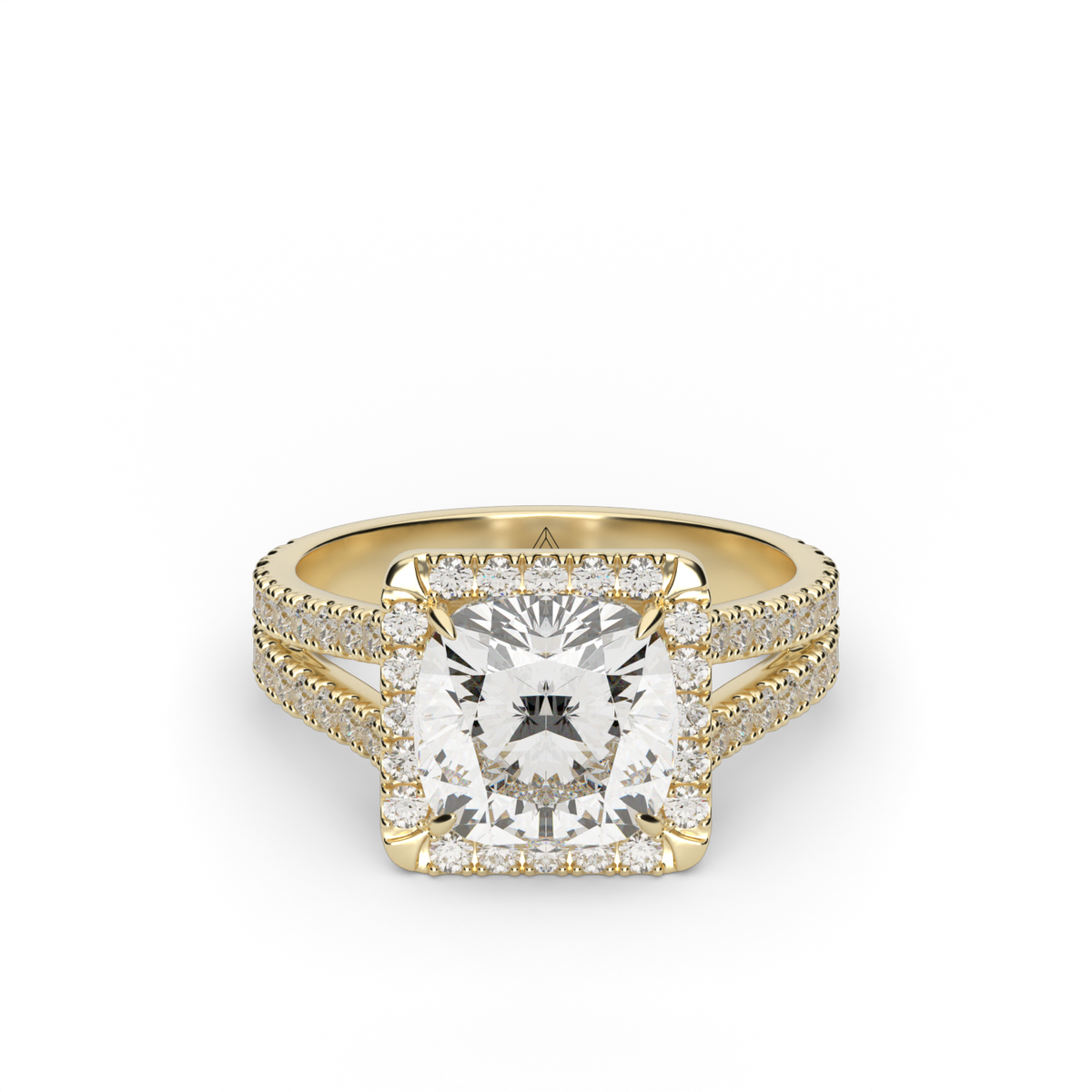 Split Band Diamond Halo Engagement Ring — 14K Yellow Gold / Cushion / Lab Diamond (image)