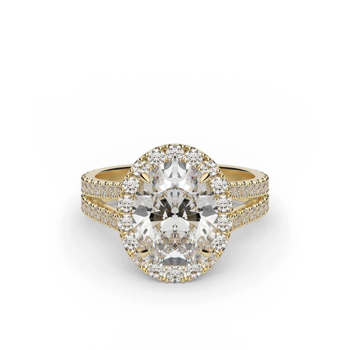 Split Band Diamond Halo Engagement Ring — 14K Yellow Gold / Oval / Lab Diamond (image)