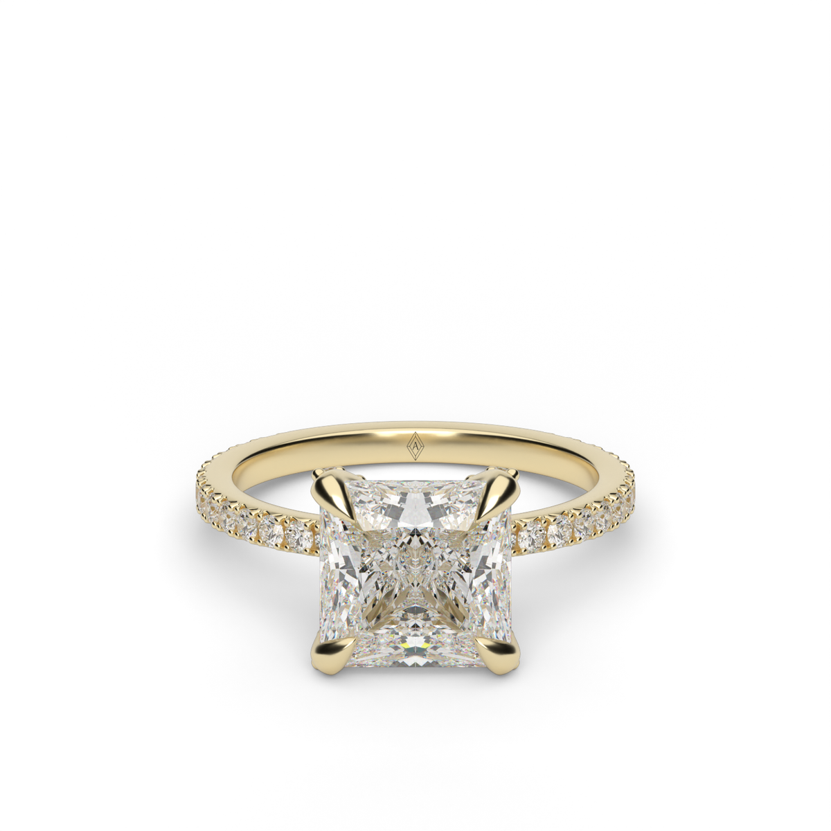 French Pavé Engagement Ring — 14K Yellow Gold / Princess / Lab Diamond (image)