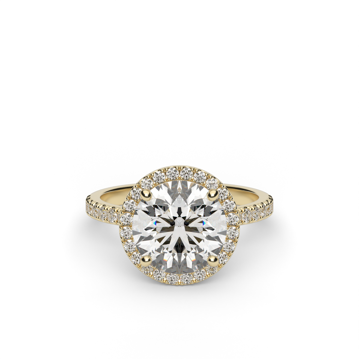 Pavé Halo Engagement Ring — 14K Yellow Gold / Round / Lab Diamond (image)