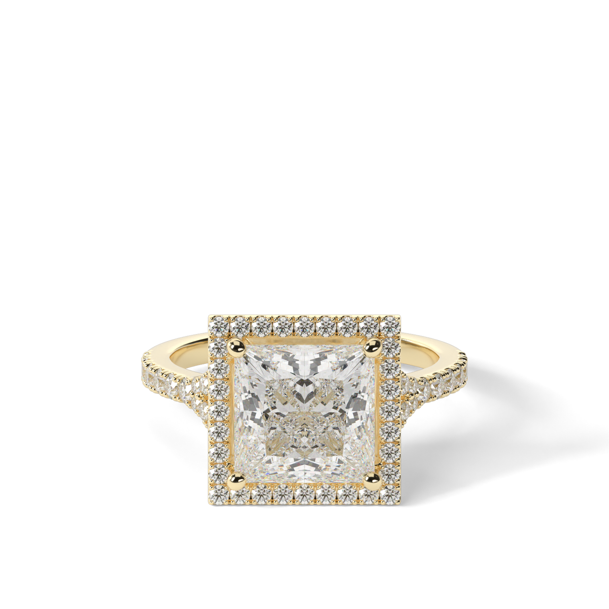 Halo Engagement Ring With Split Shank — 14K Yellow Gold / Princess / Lab Diamond (image)