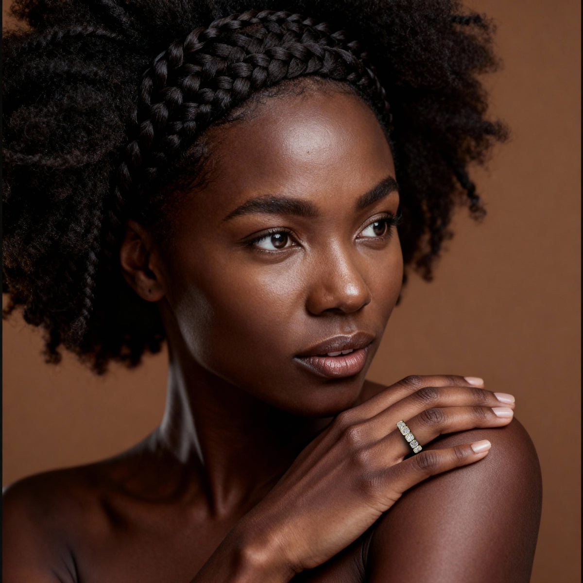 3.5 Carat Seven Stone Bezel Asscher Cut Diamond Anniversary Ring — 14K Yellow Gold / Lab Diamond (image)