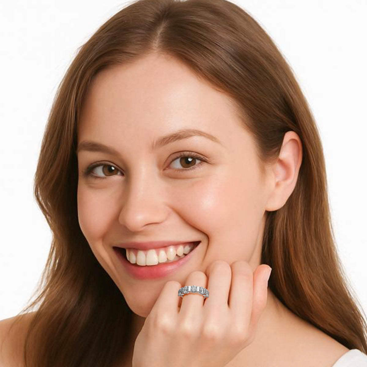 2 Carat Bar Set Channel Round Cut Diamond Anniversary Ring — 14K Yellow Gold / Lab Diamond (image)