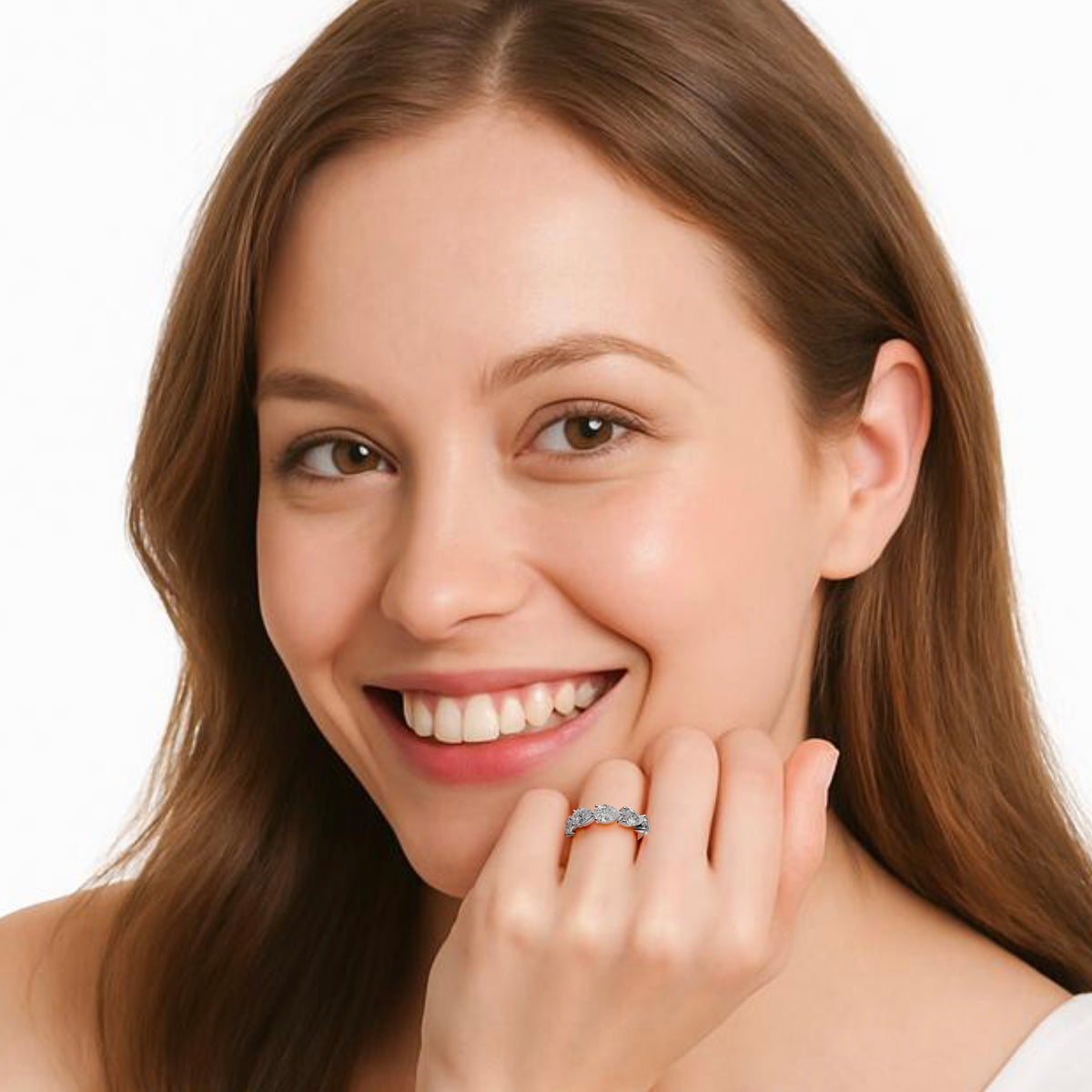 2 Carat East-West Pear Shaped 5-Stone Diamond Anniversary Ring — 14K Yellow Gold / Lab Diamond (image)