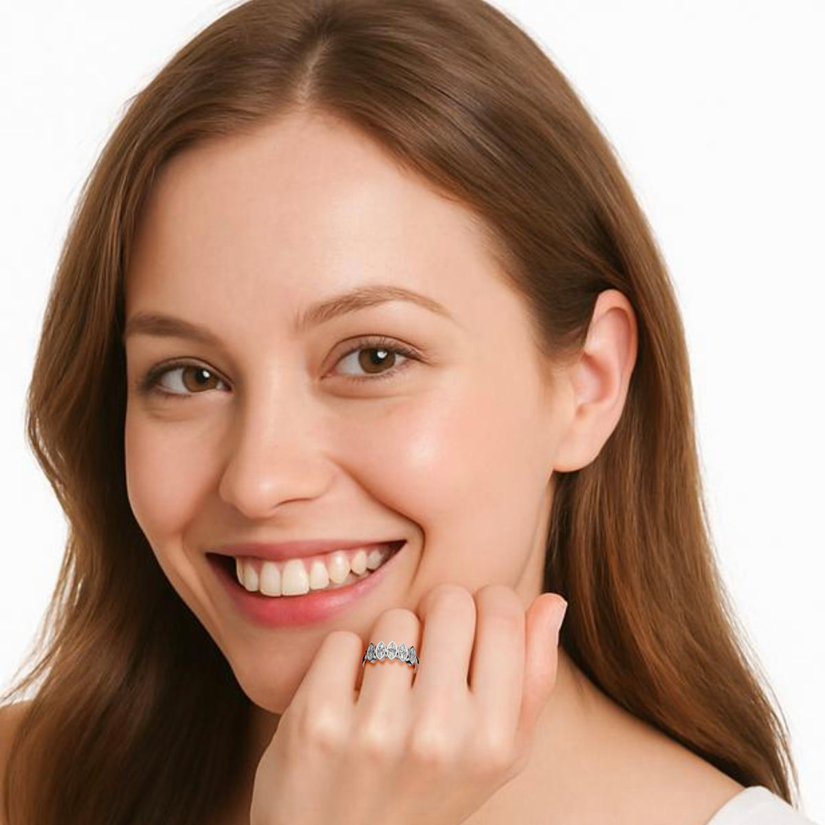 2 Carat 5 Stone Marquise Cut Bezel Anniversary Ring — 14K Yellow Gold / Lab Diamond (image)