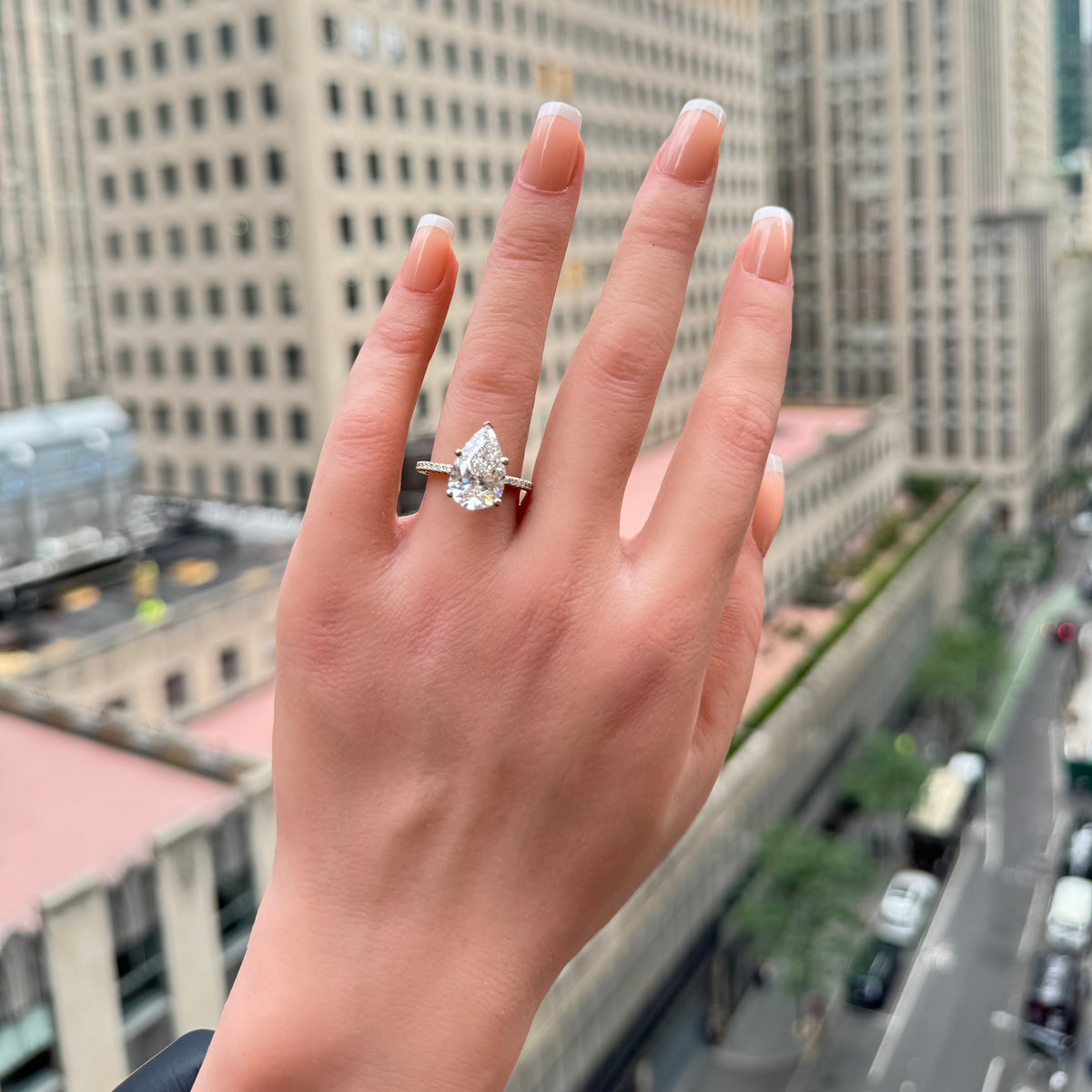 Petite French Cut Pave Engagement Ring — 14K White Gold / Pear / Lab Diamond (image)