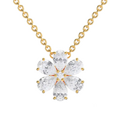 Yellow Gold Pear Shaped Diamond Floral Inspired Pendant With Prong Setting.