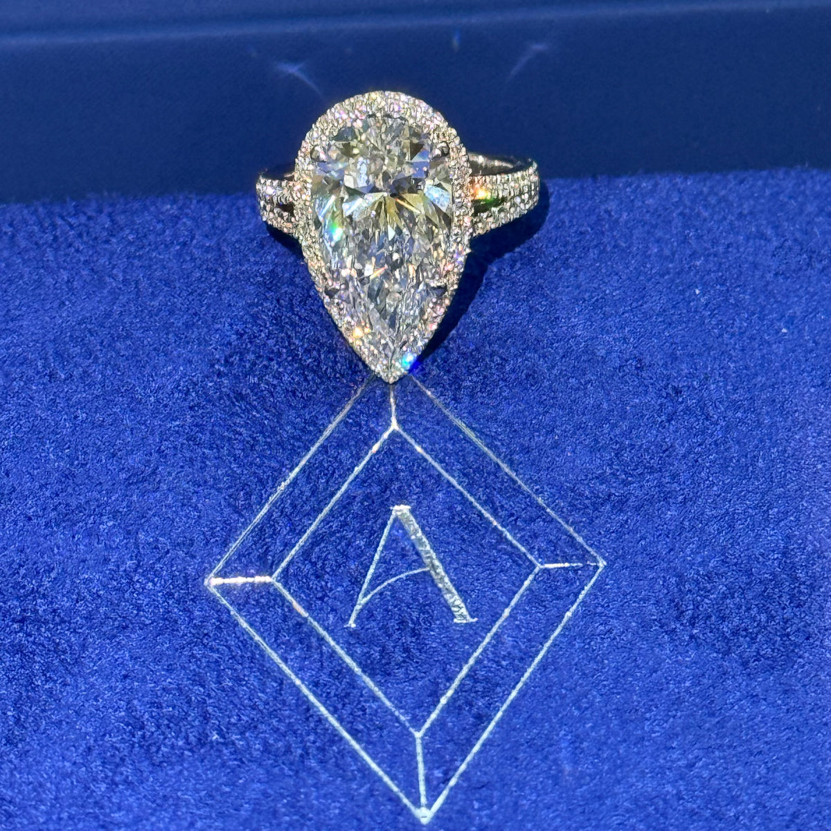 Split Band Diamond Halo Engagement Ring — 14K White Gold / Pear / Lab Diamond (image)