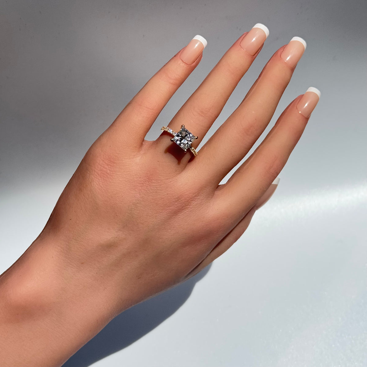 Petite Pavé Crown Diamond Engagement Ring — 14K White Gold / Princess / Lab Diamond (image)