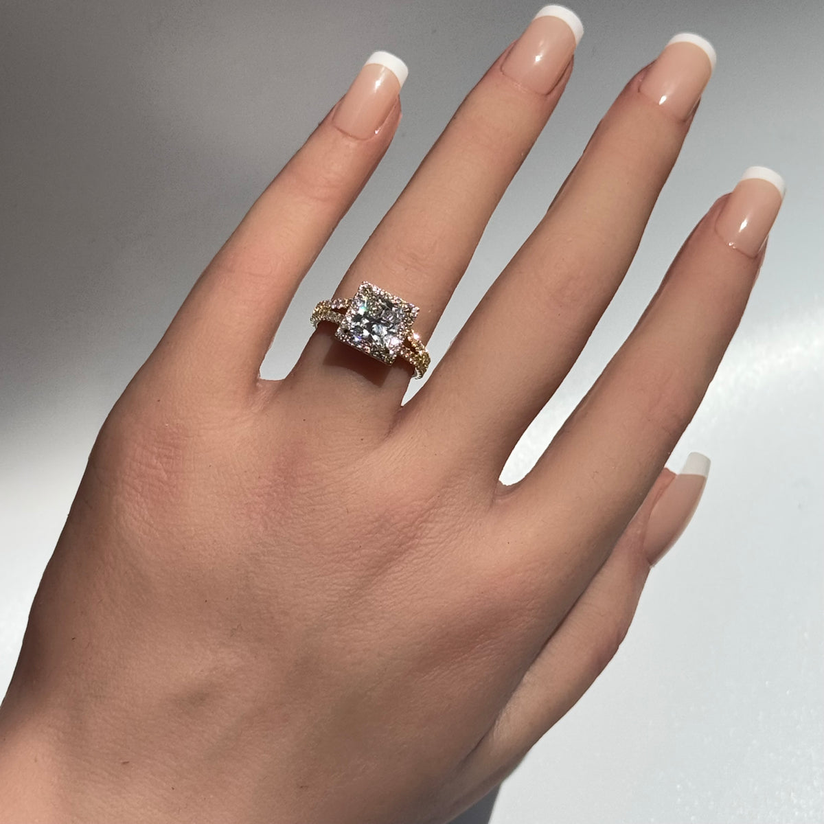 Split Band Diamond Halo Engagement Ring — 14K White Gold / Princess / Lab Diamond (image)