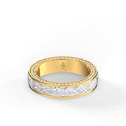 Yellow Gold Princess Cut And Round Shape Diamond Pave Eternity Ring/Band With Channel Setting