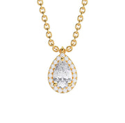 Yellow Gold Pear Shaped Diamond  Halo Pave Pendant With U Cut Setting