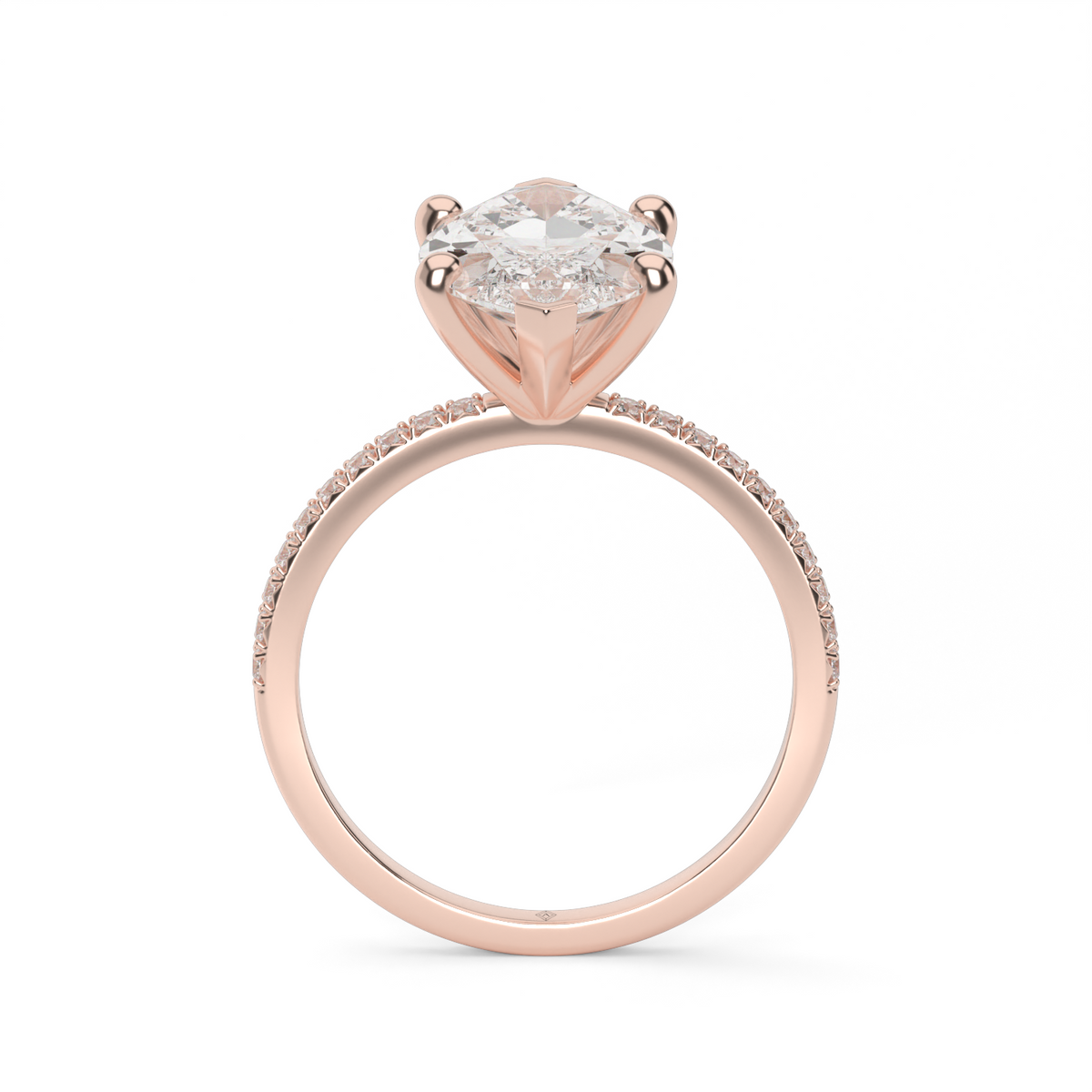 Petite French Cut Pave Engagement Ring — 14K Rose Gold / Marquise / Lab Diamond (image)