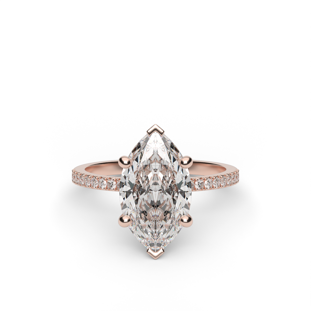 Petite French Cut Pave Engagement Ring — 14K Rose Gold / Marquise / Lab Diamond (image)