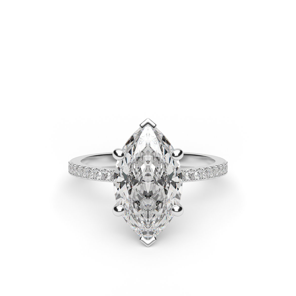 Petite French Cut Pave Engagement Ring — 14K White Gold / Marquise / Lab Diamond (image)