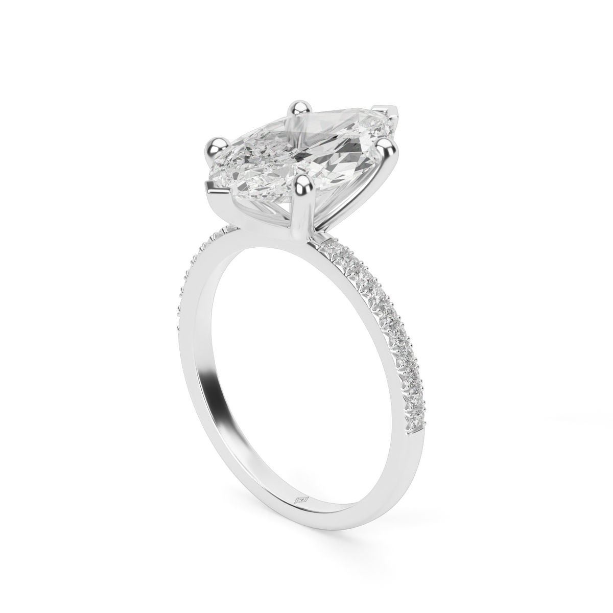 Petite French Cut Pave Engagement Ring — 14K White Gold / Marquise / Lab Diamond (image)