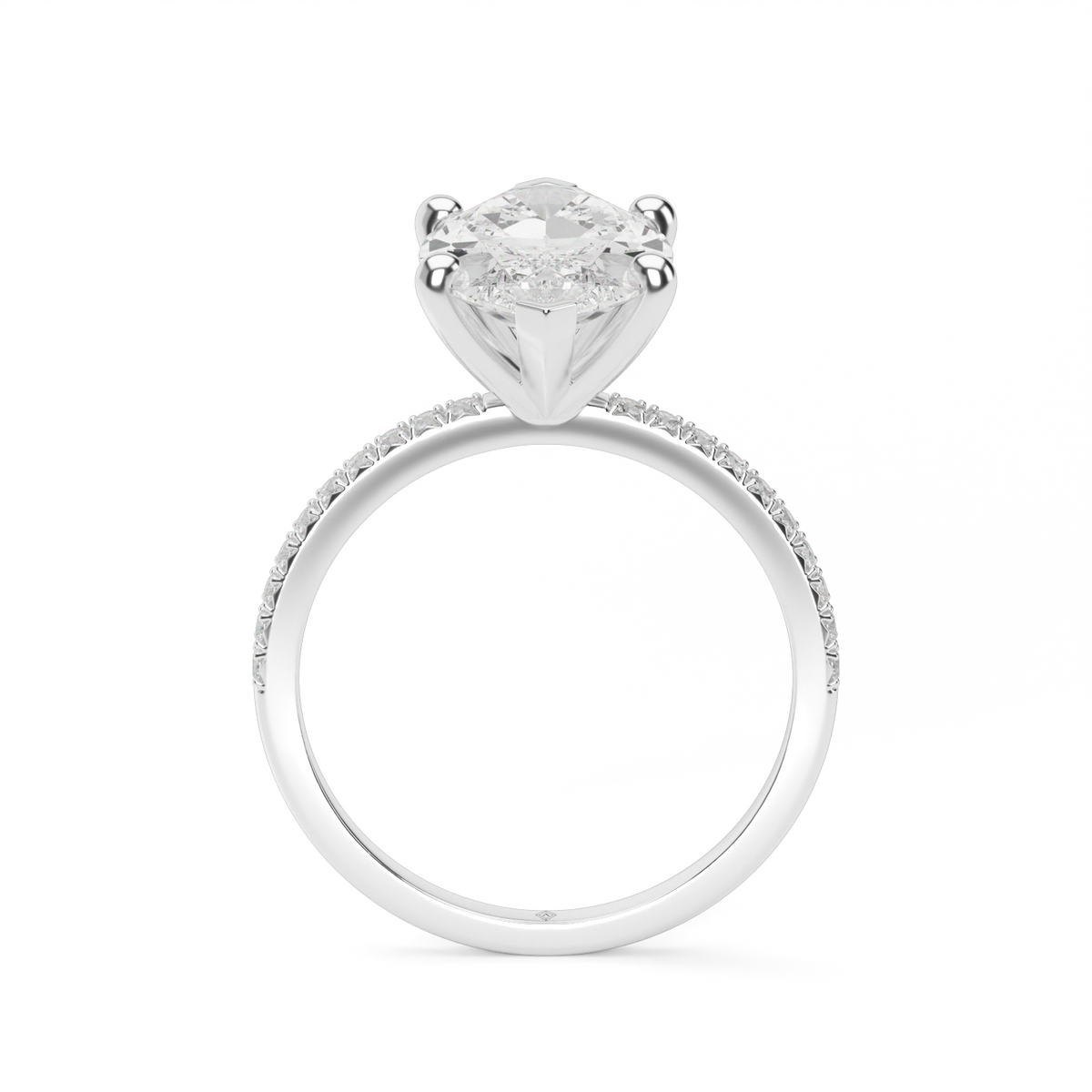 Petite French Cut Pave Engagement Ring — 14K White Gold / Marquise / Lab Diamond (image)