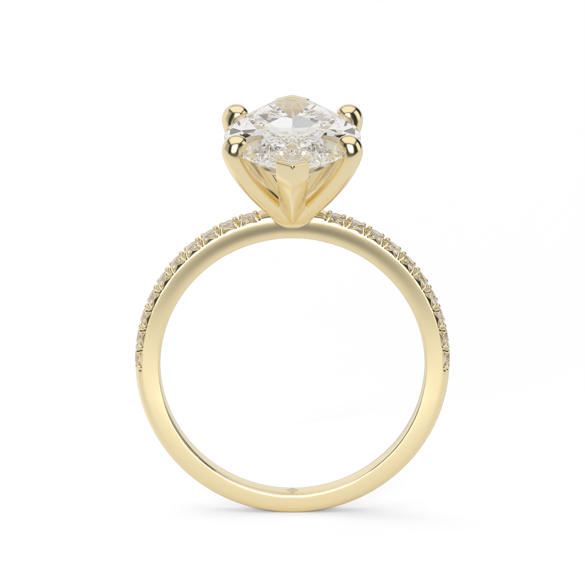 Petite French Cut Pave Engagement Ring — 14K Yellow Gold / Marquise / Lab Diamond (image)