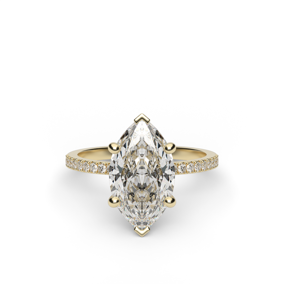 Petite French Cut Pave Engagement Ring — 14K Yellow Gold / Marquise / Lab Diamond (image)