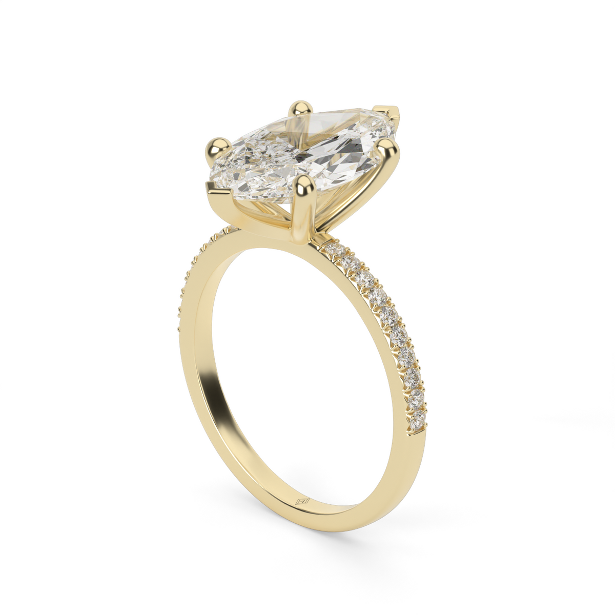 Petite French Cut Pave Engagement Ring — 14K Yellow Gold / Marquise / Lab Diamond (image)